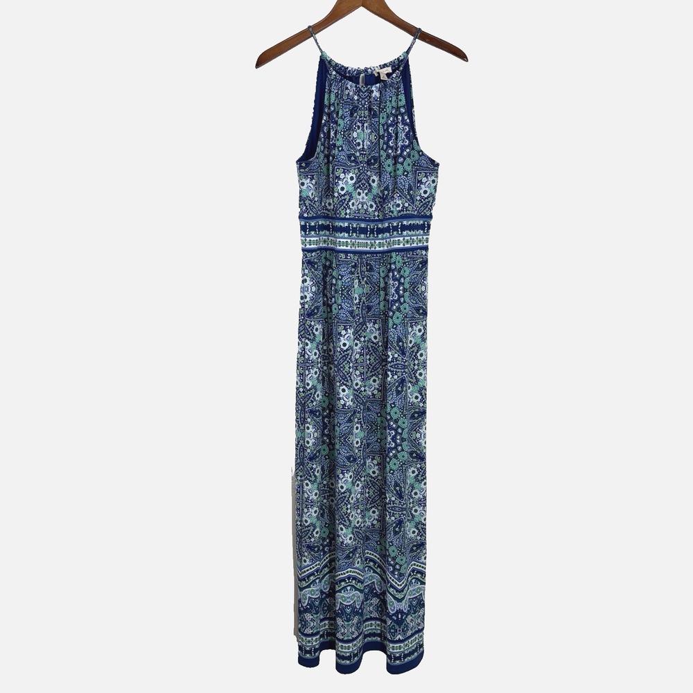 Woman's Sleeveless Maxi Dress Size 12 Blue‎ Floral Resort Vacation Bohemian Boho